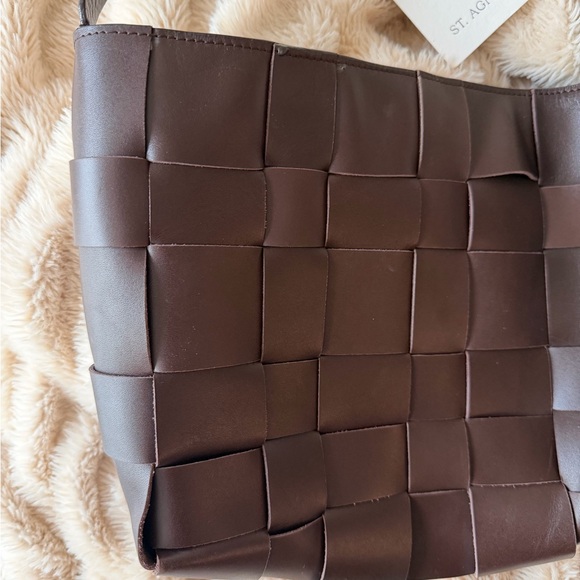 St. Agni brown leather woven shoulder bag tote - Picture 5 of 7